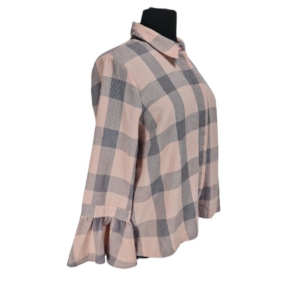 LANE BRYANT Womens Button Up Top Long Bell Sleeve Shirt Plus Size 20 Plaid  B6P - Picture 3 of 7